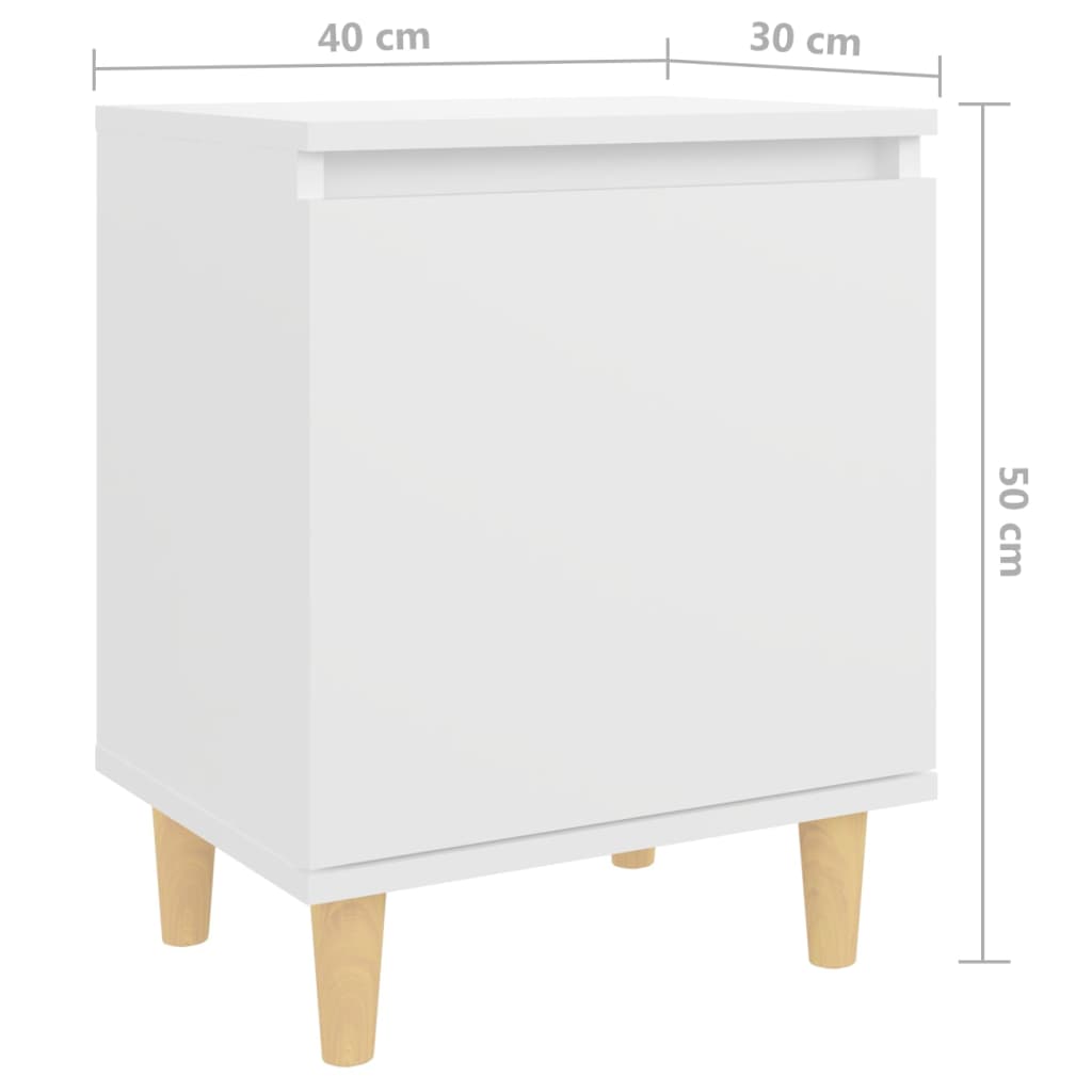 Comodini con Gambe in Legno Massello 2pz Bianchi 40x30x50 cm