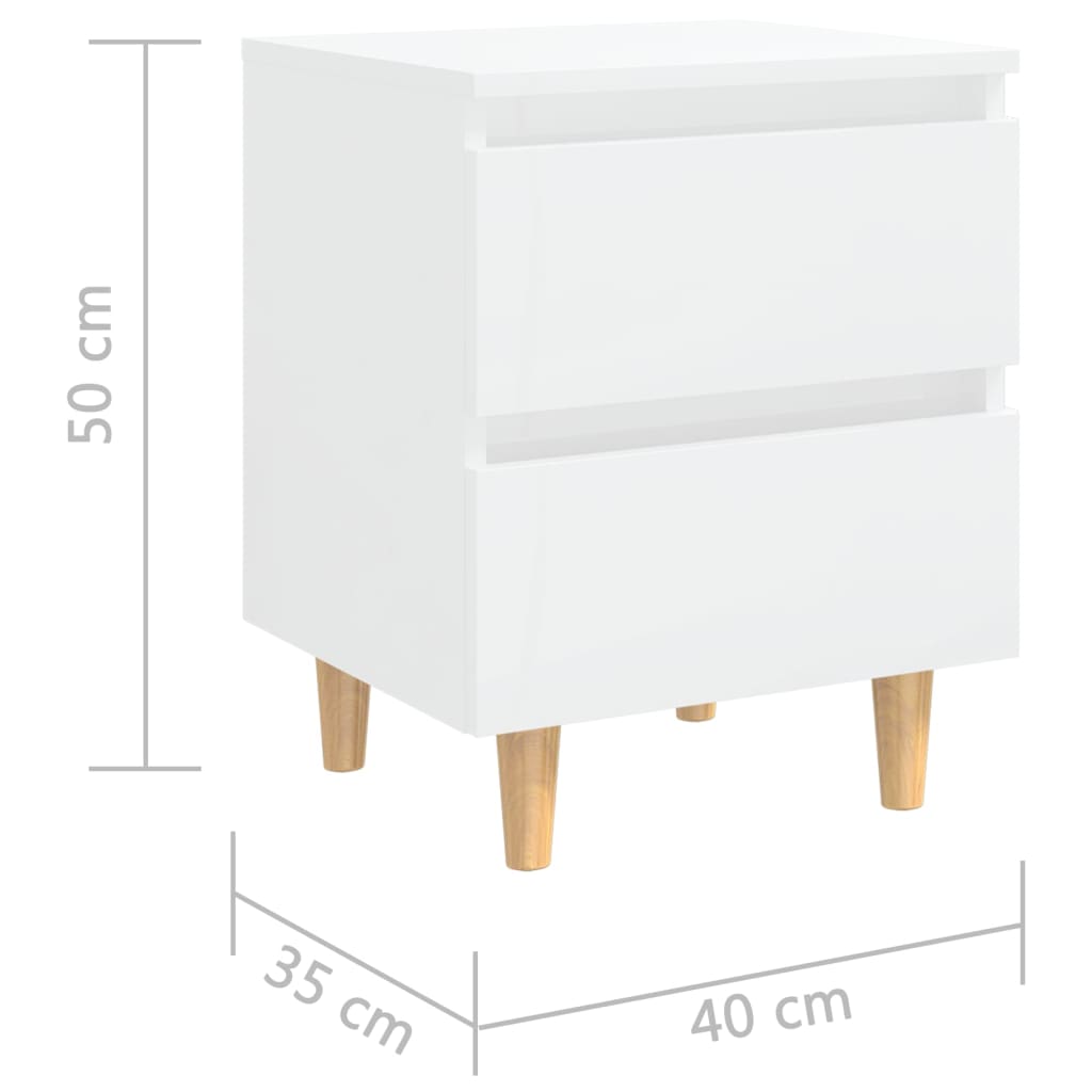 Comodini con Gambe Legno Pino 2pz Bianco Lucido 40x35x50 cm - homemem39