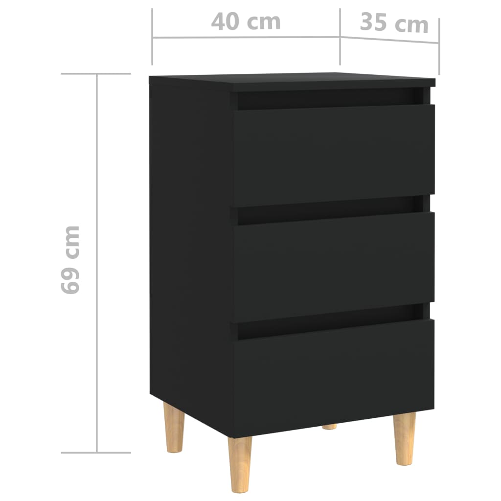 Comodini con Gambe in Legno Massello 2pz Neri 40x35x69 cm - homemem39