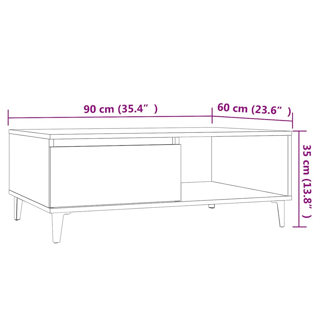 Tavolino da Salotto Grigio Cemento 90x60x35cm Legno Multistrato