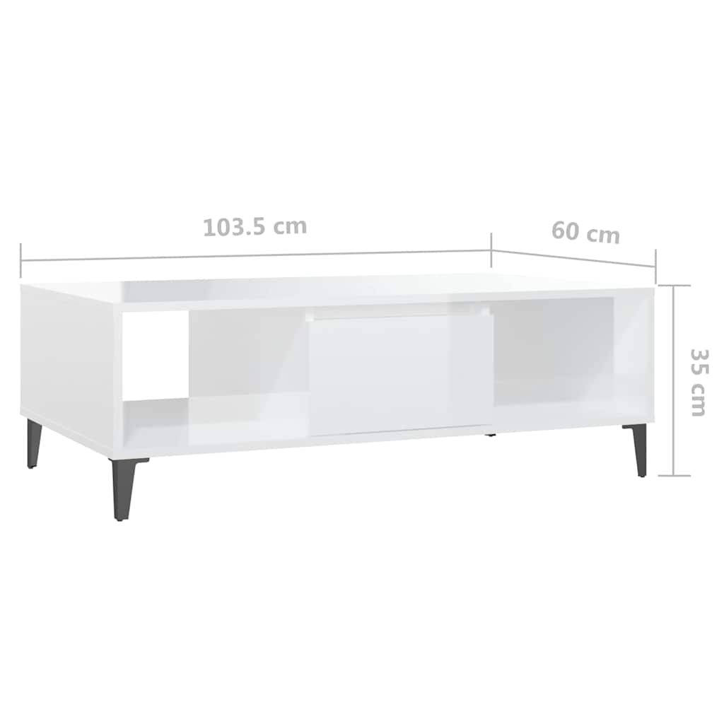 Tavolino Salotto Bianco Lucido 103,5x60x35 cm Legno Multistrato