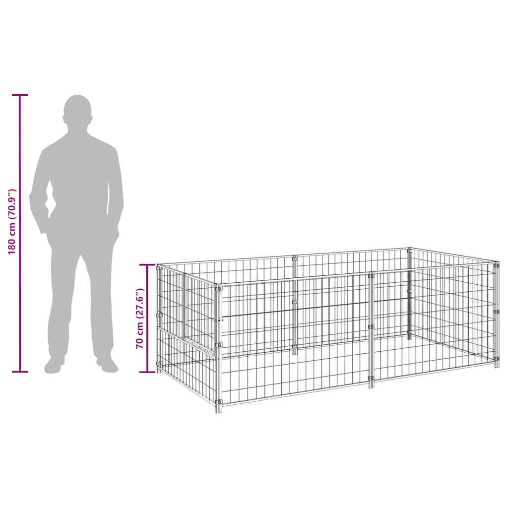 Gabbia per Cani Nera 200x100x70 cm in Acciaio