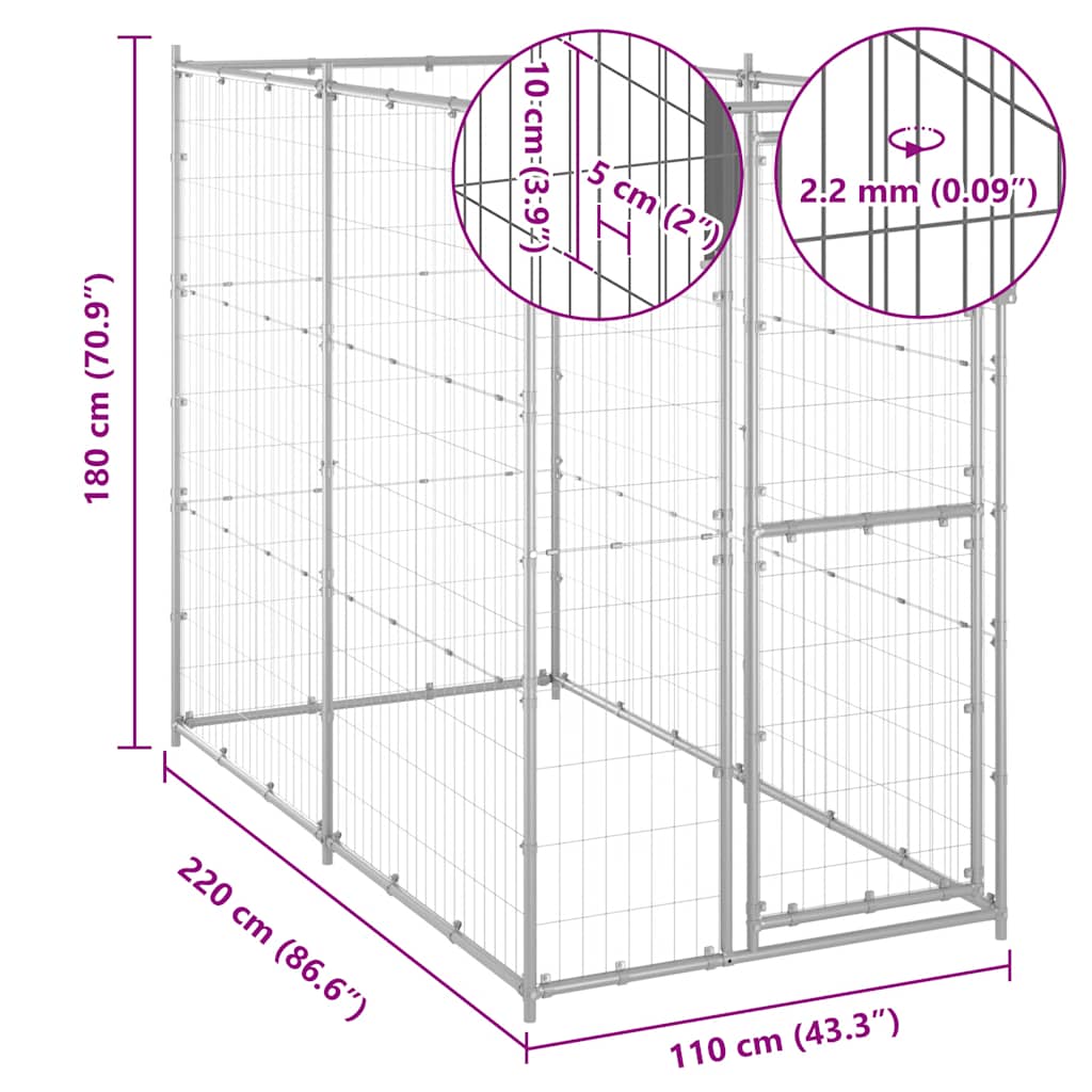 Gabbia per Cani da Esterno in Acciaio Zincato 110x220x180 cm | homemem39