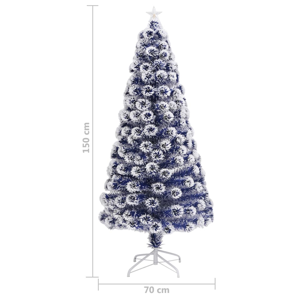 Albero Natale Preilluminato Bianco e Blu 150 cm in Fibra Ottica