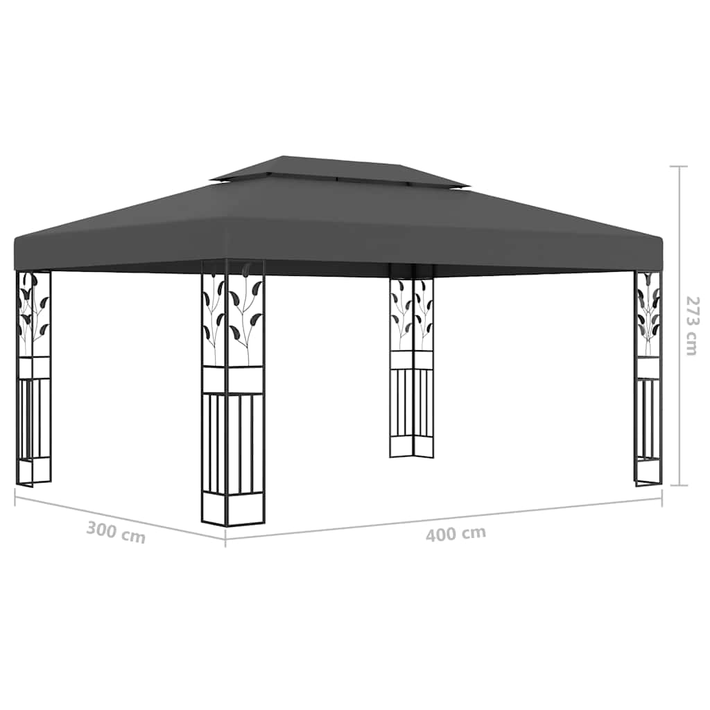Gazebo con Tetto Doppio e Luci LED 3x4 m Antracite | homemem39