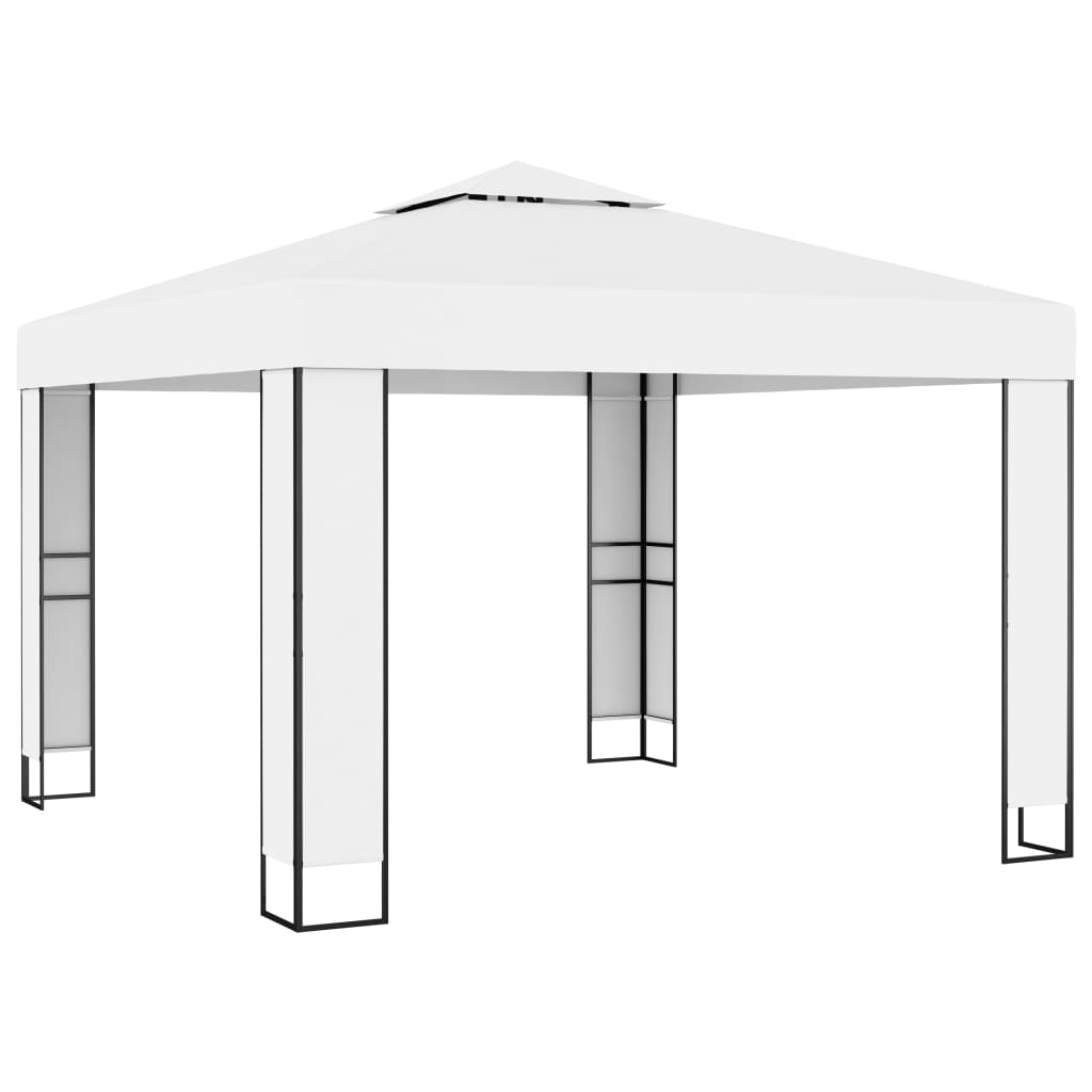 Gazebo con Tetto Doppio e Stringa di Luci LED 3x3 m Bianco - homemem39