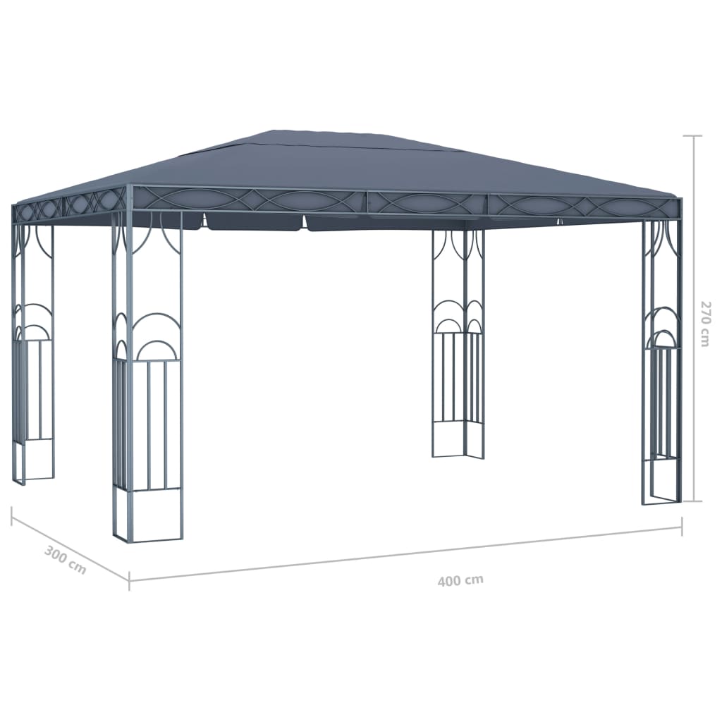 Gazebo con Stringa di Luci LED 400x300 cm Antracite | homemem39