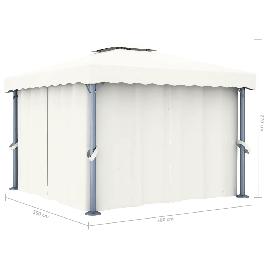 Gazebo con Tende e Stringa di Luci LED 3x3 m Bianco Crema - homemem39