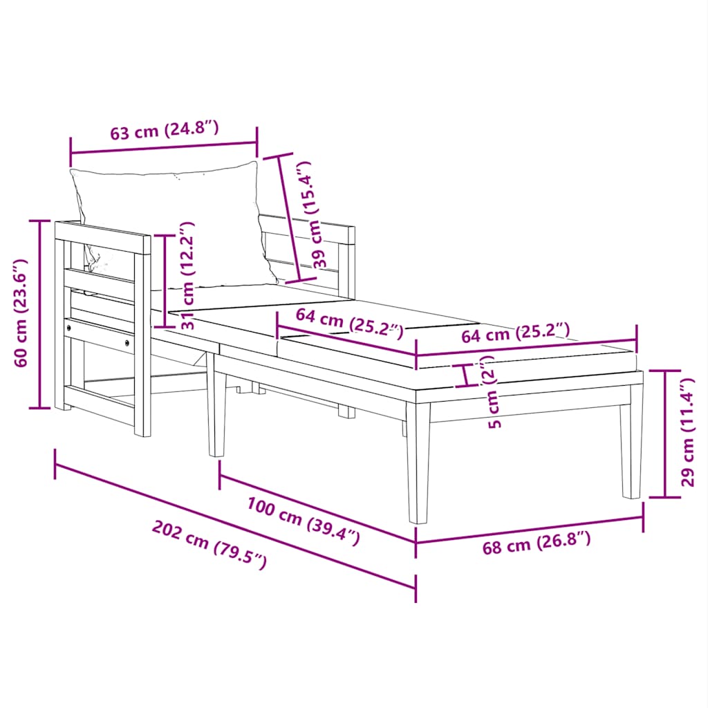 Lettino Prendisole con Cuscini Bianco Crema in Acacia Massello - homemem39