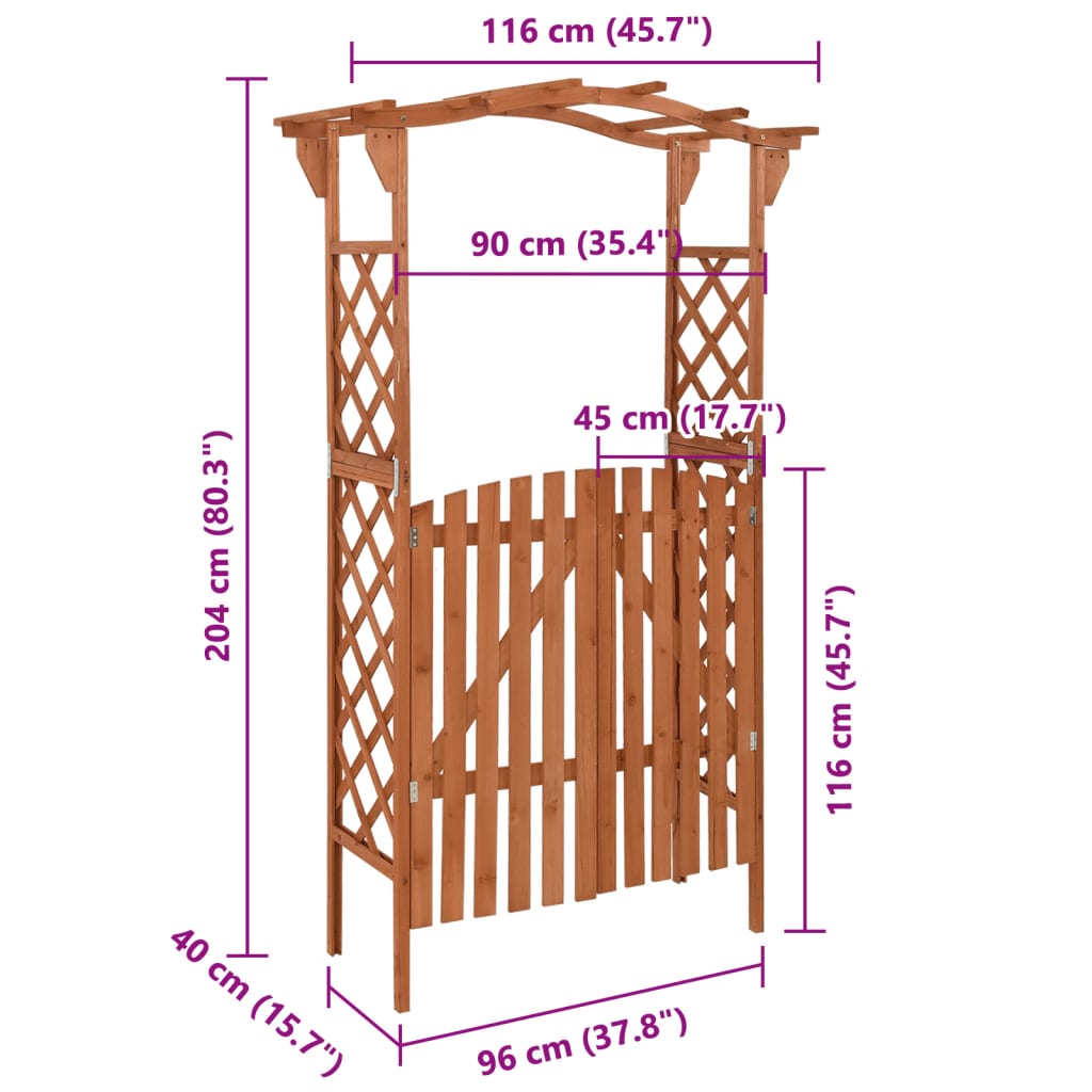 Pergolato con Cancello 116x40x204 cm Legno di Abete Massello | homemem39