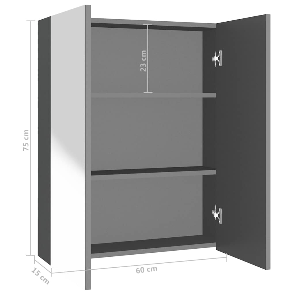 Armadietto a Specchio per Bagno 60x15x75 cm MDF Antracite | homemem39
