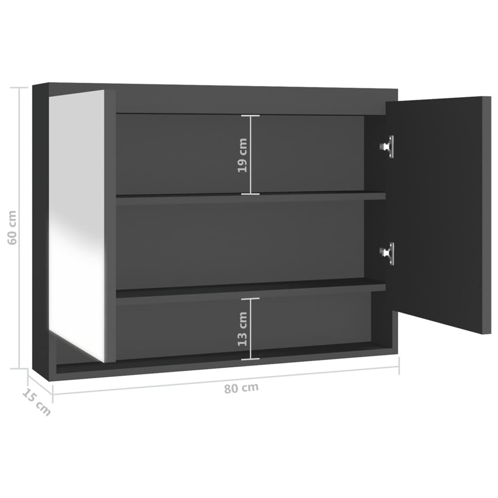 Armadietto Bagno con Specchio 80x15x60 cm in MDF Antracite | homemem39