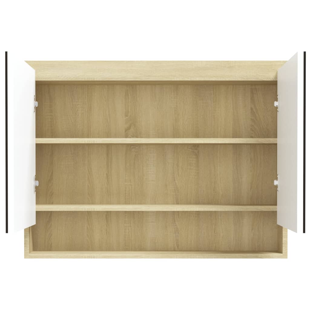 Armadietto Bagno con Specchio 80x15x60cm in MDF Bianco e Rovere | homemem39