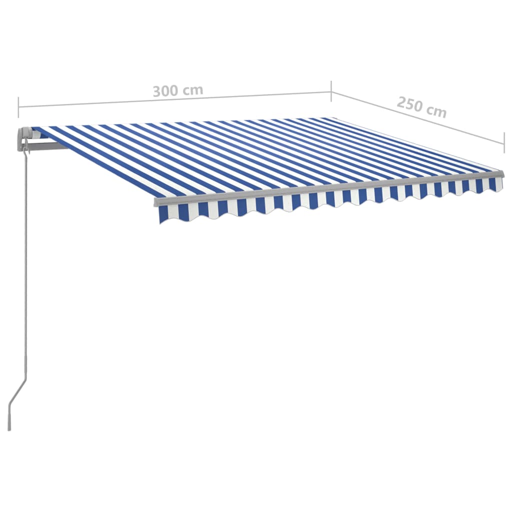 Tenda da Sole Retrattile Manuale con LED 300x250cm Blu e Bianco | homemem39
