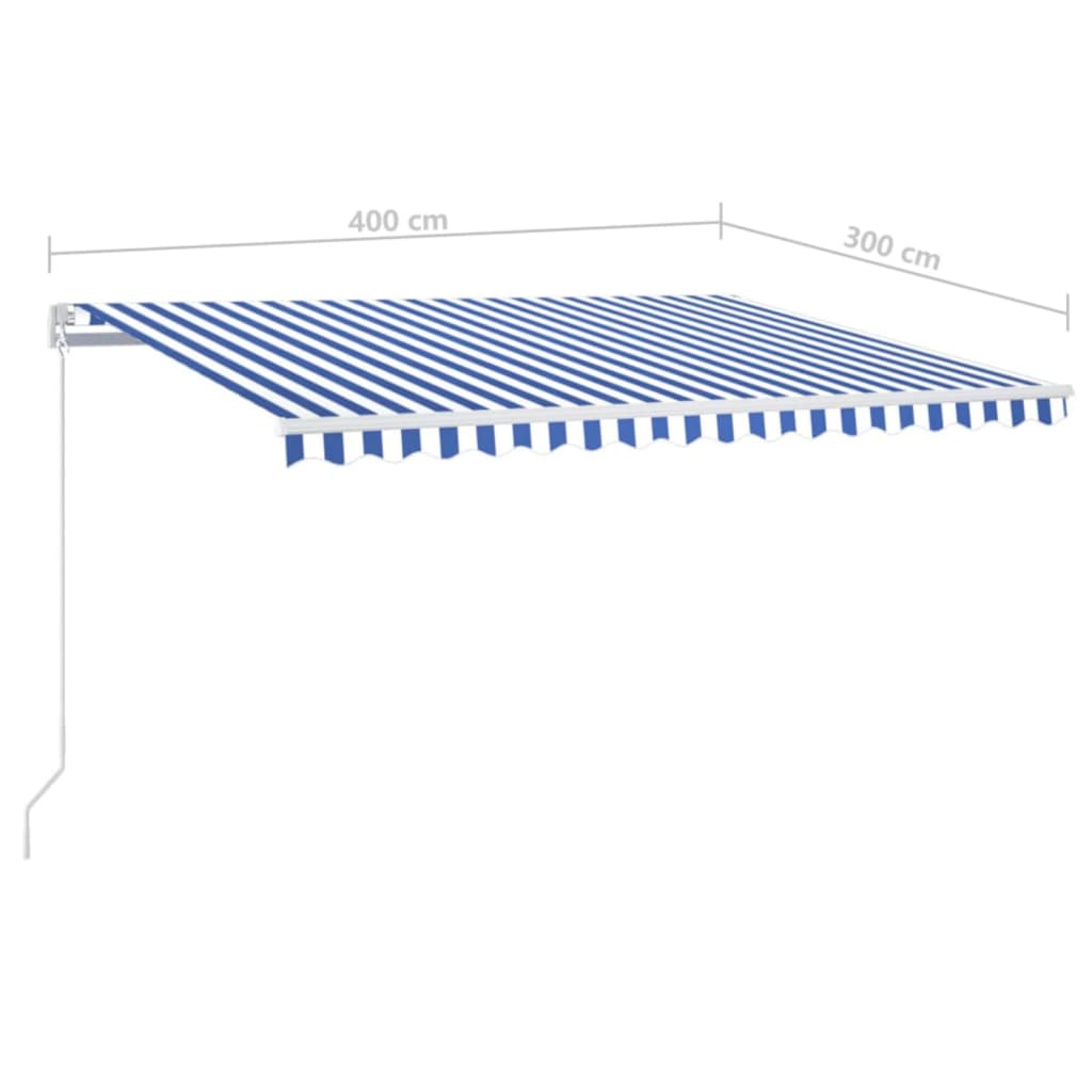 Tenda da Sole Retrattile Manuale con LED 400x300cm Blu e Bianco | homemem39