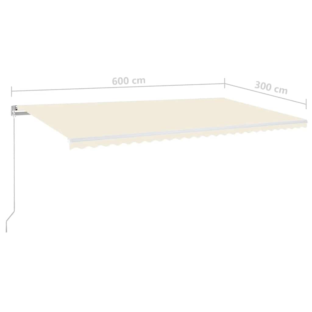 Tenda da Sole Retrattile Manuale con LED 600x300 cm Crema - homemem39