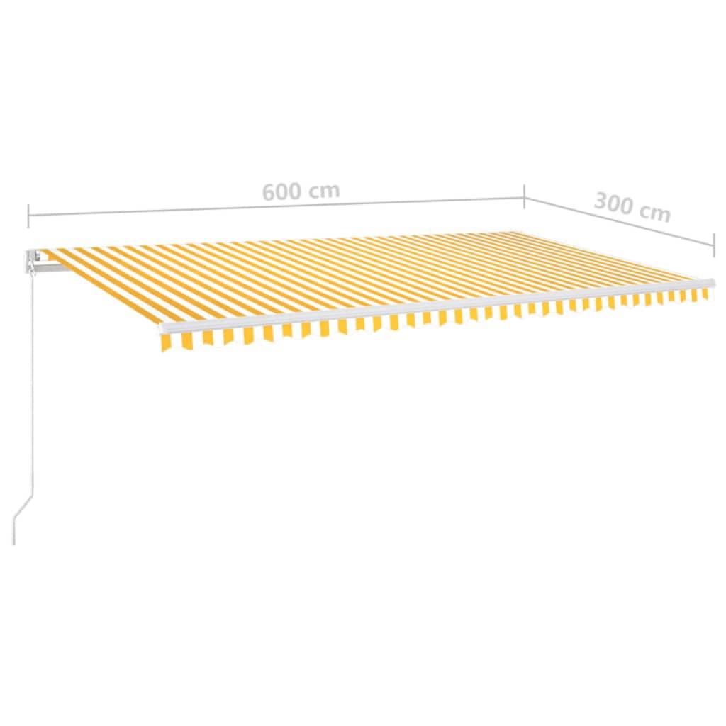 Tenda da Sole Retrattile Manuale e LED 600x300cm Gialla Bianca | homemem39