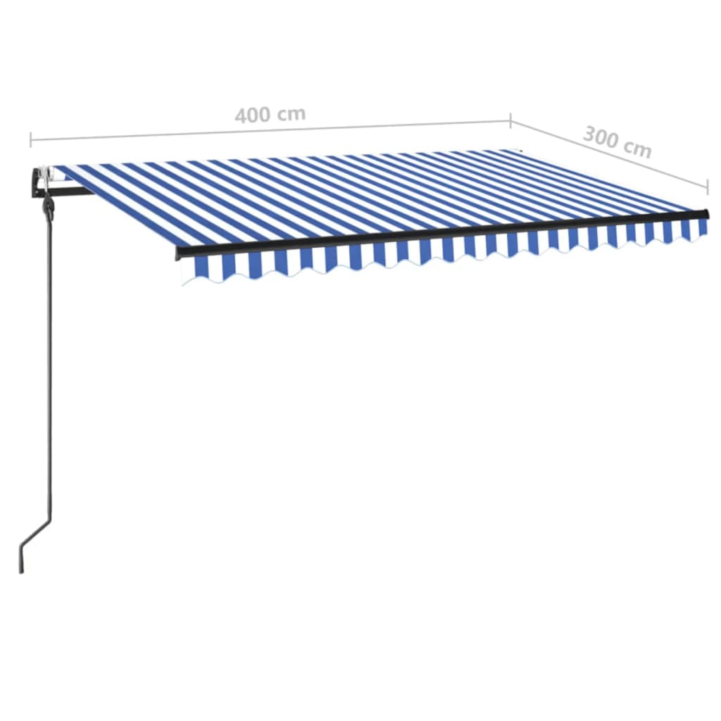 Tenda Automatica con Sensore Vento e LED 400x300 cm Blu Bianca - homemem39
