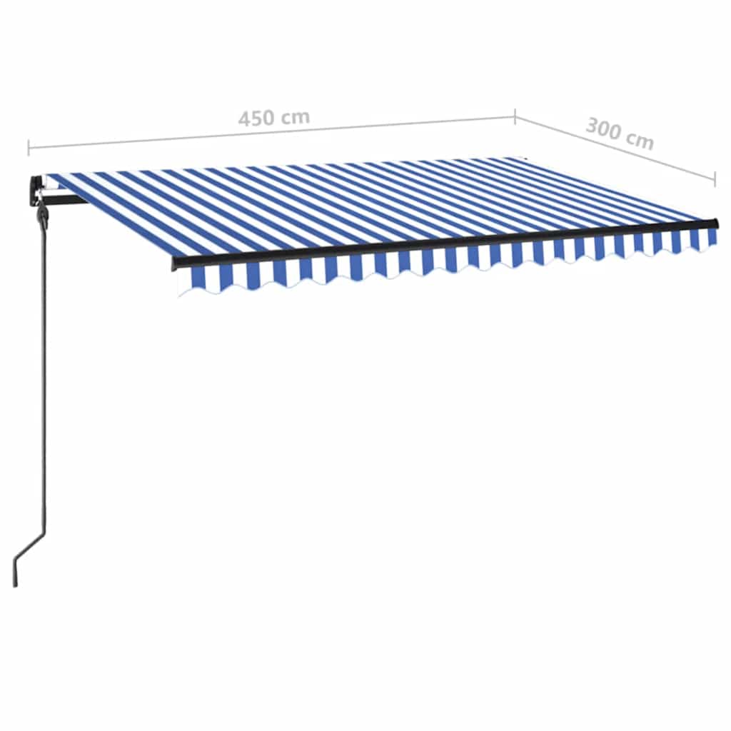 Tenda da Sole Retrattile Manuale con LED 450x300cm Blu e Bianca - homemem39