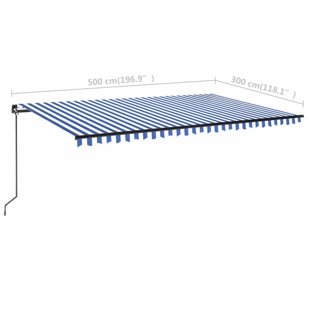 Tenda da Sole Retrattile Manuale con LED 500x300cm Blu e Bianco | homemem39