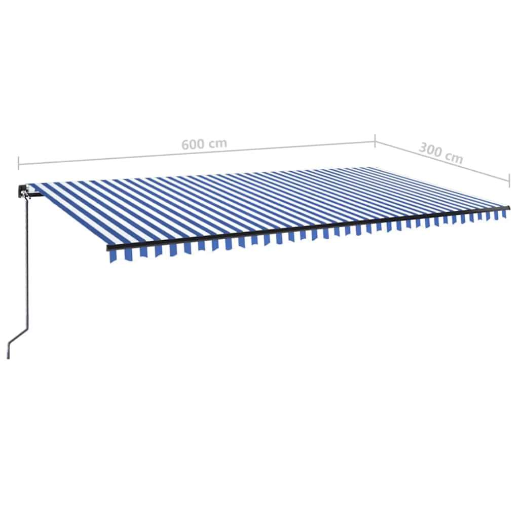 Tenda da Sole Retrattile Manuale con LED 600x300cm Blu e Bianco | homemem39