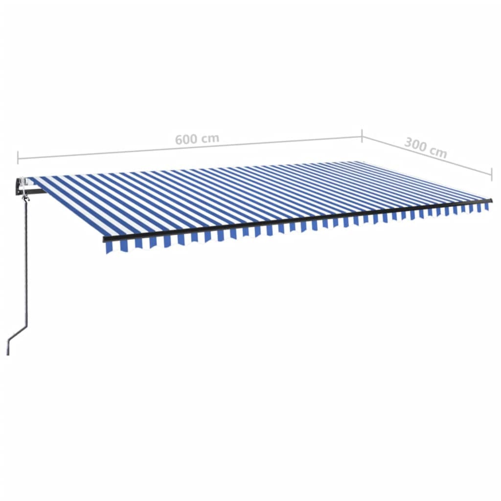 Tenda Automatica con Sensore Vento e LED 600x300 cm Blu Bianca - homemem39