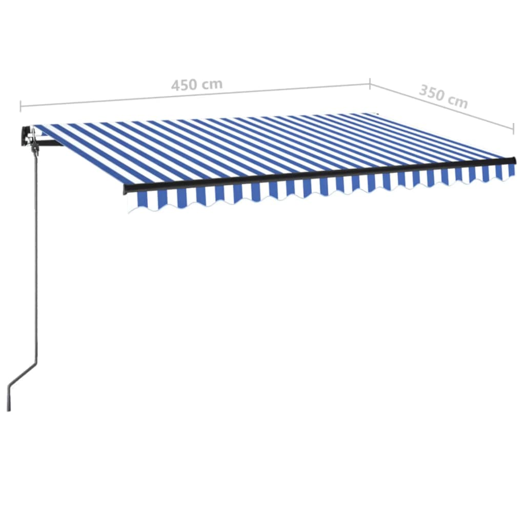 Tenda da Sole Retrattile Manuale con LED 450x350 cm Blu Bianca | homemem39