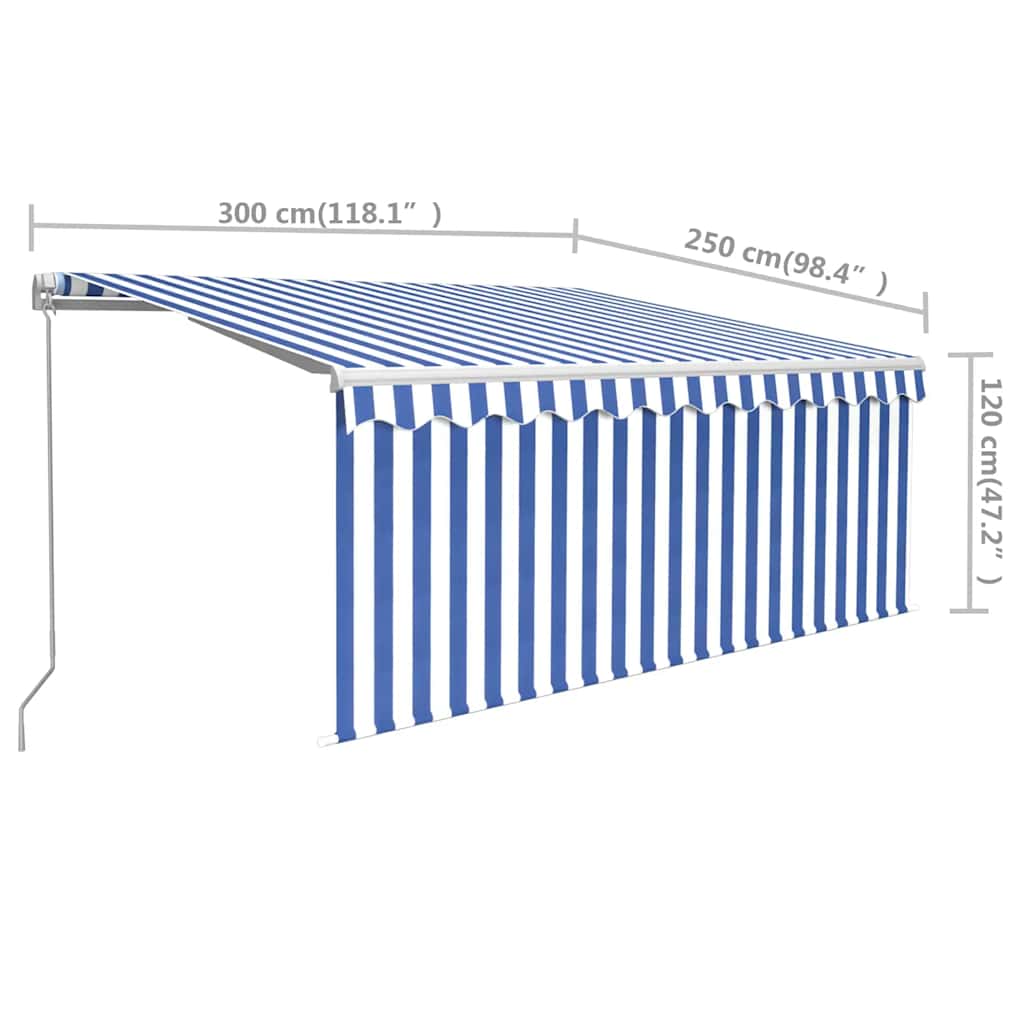 Tenda Sole Retrattile Manuale con Parasole 3x2,5m Blu e Bianco | homemem39