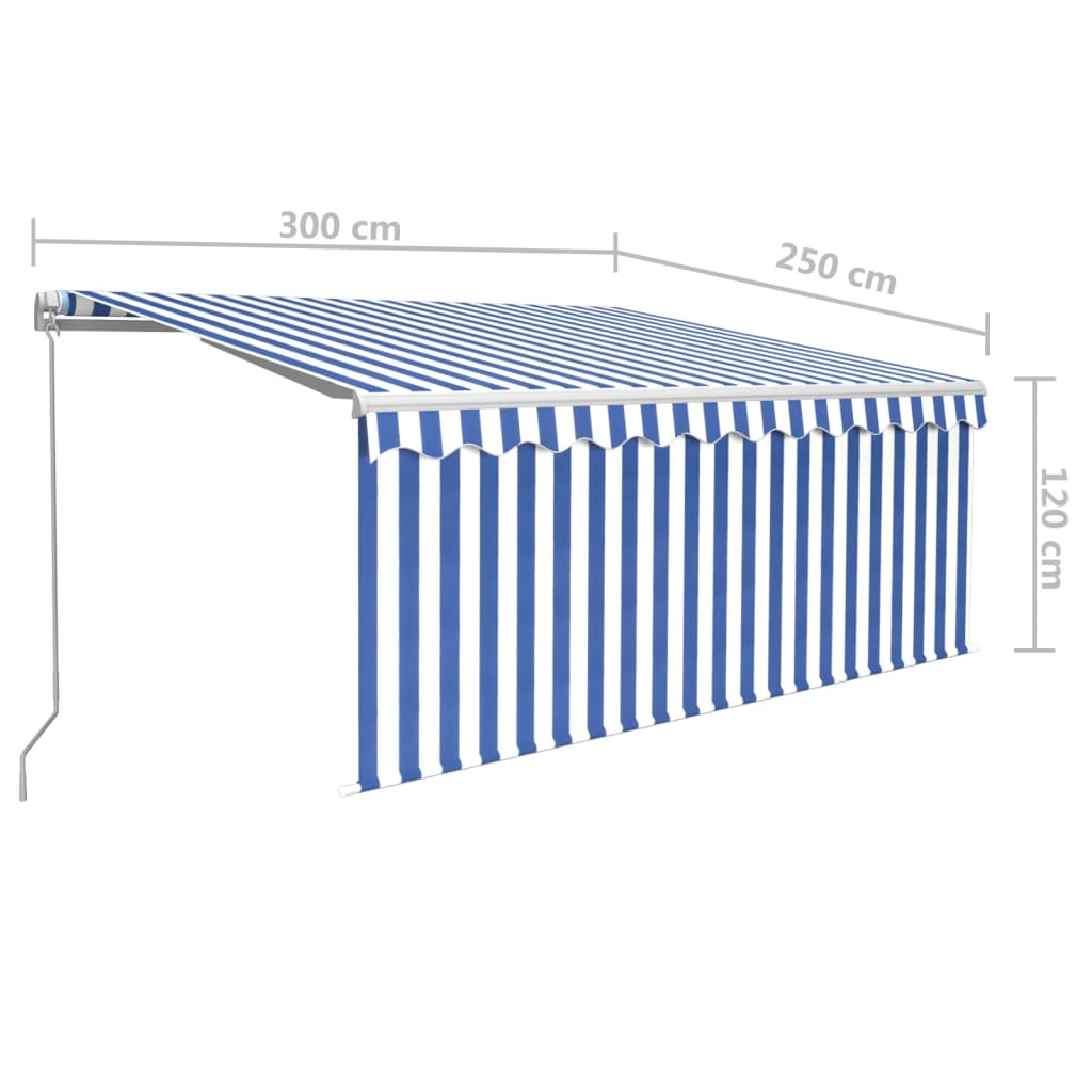 Tenda Sole Retrattile Manuale con LED 3x2,5m Blu e Bianco | homemem39
