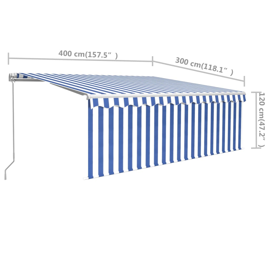 Tenda Sole Retrattile Manuale con Parasole 4x3m Blu e Bianco | homemem39