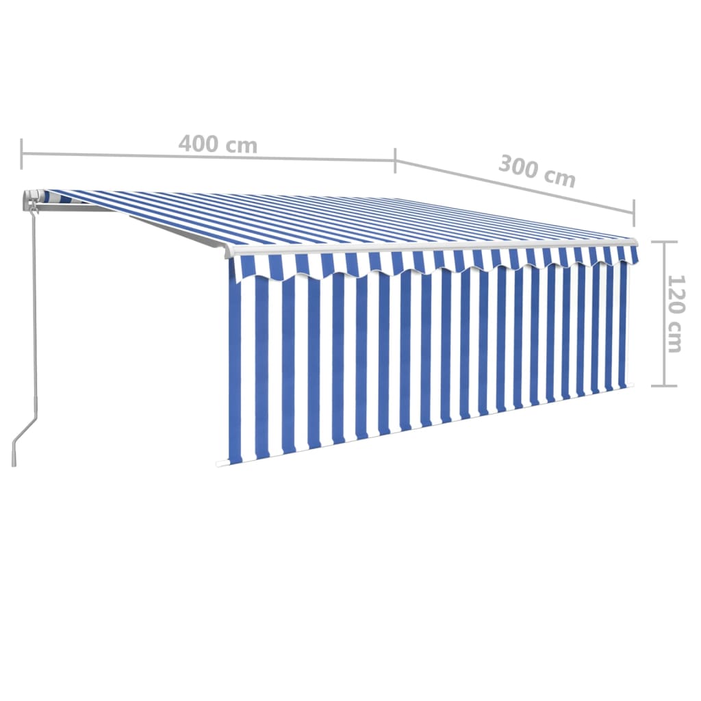 Tenda Sole Retrattile Manuale con LED 4x3m Blu e Bianco | homemem39