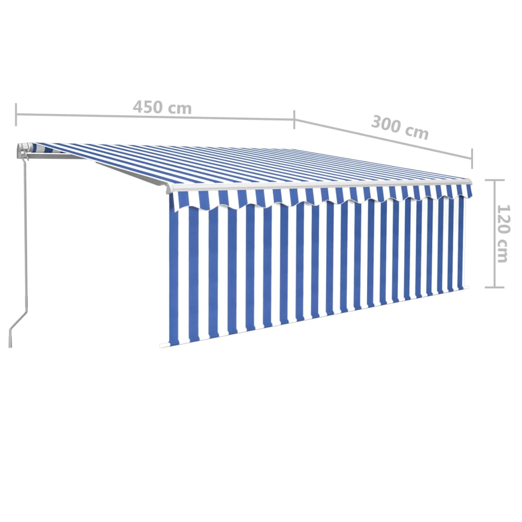 Tenda Sole Retrattile Manuale con Parasole 4,5x3m Blu e Bianco | homemem39