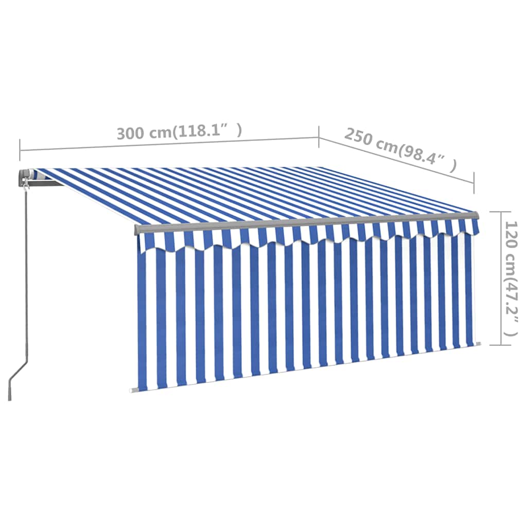Tenda Sole Retrattile Manuale con LED 3x2,5m Blu e Bianco | homemem39