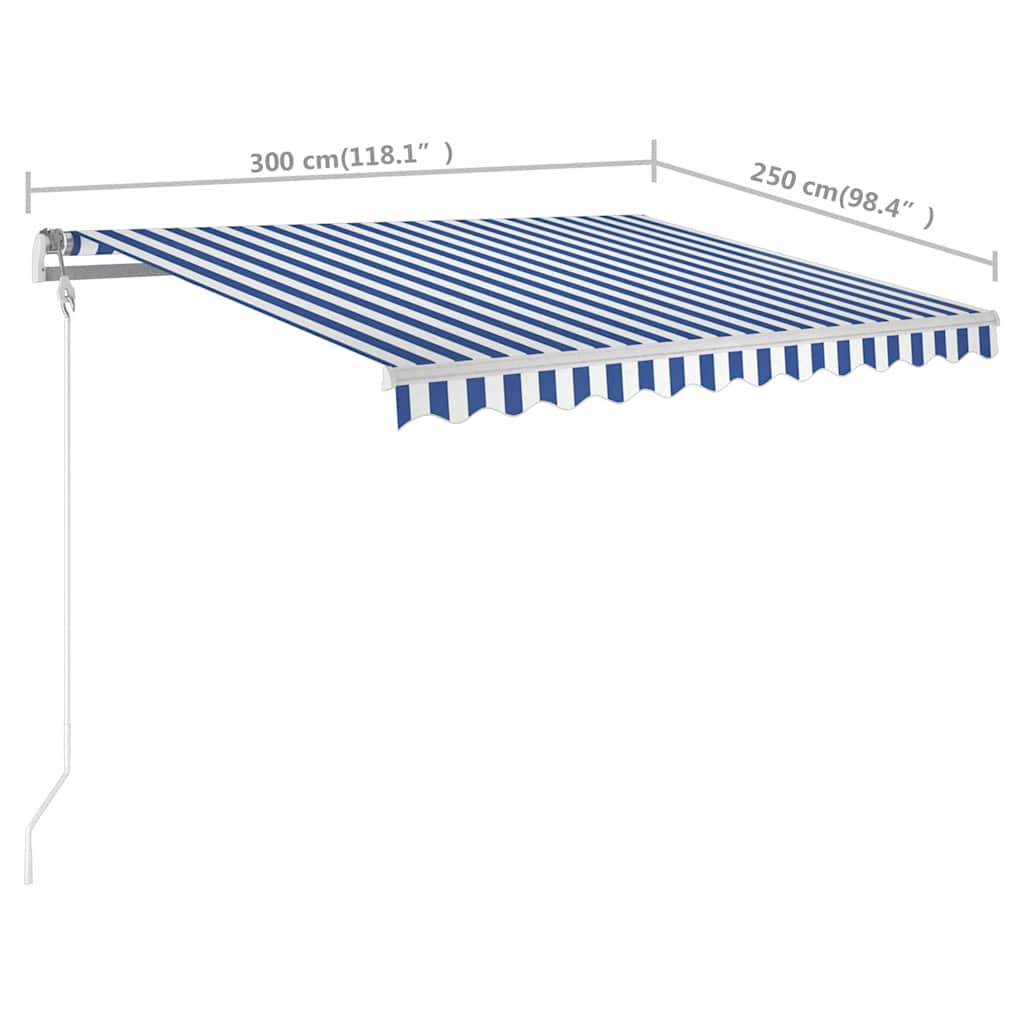 Tenda da Sole Retrattile Manuale con Pali 3x2,5 m Blu e Bianca | homemem39