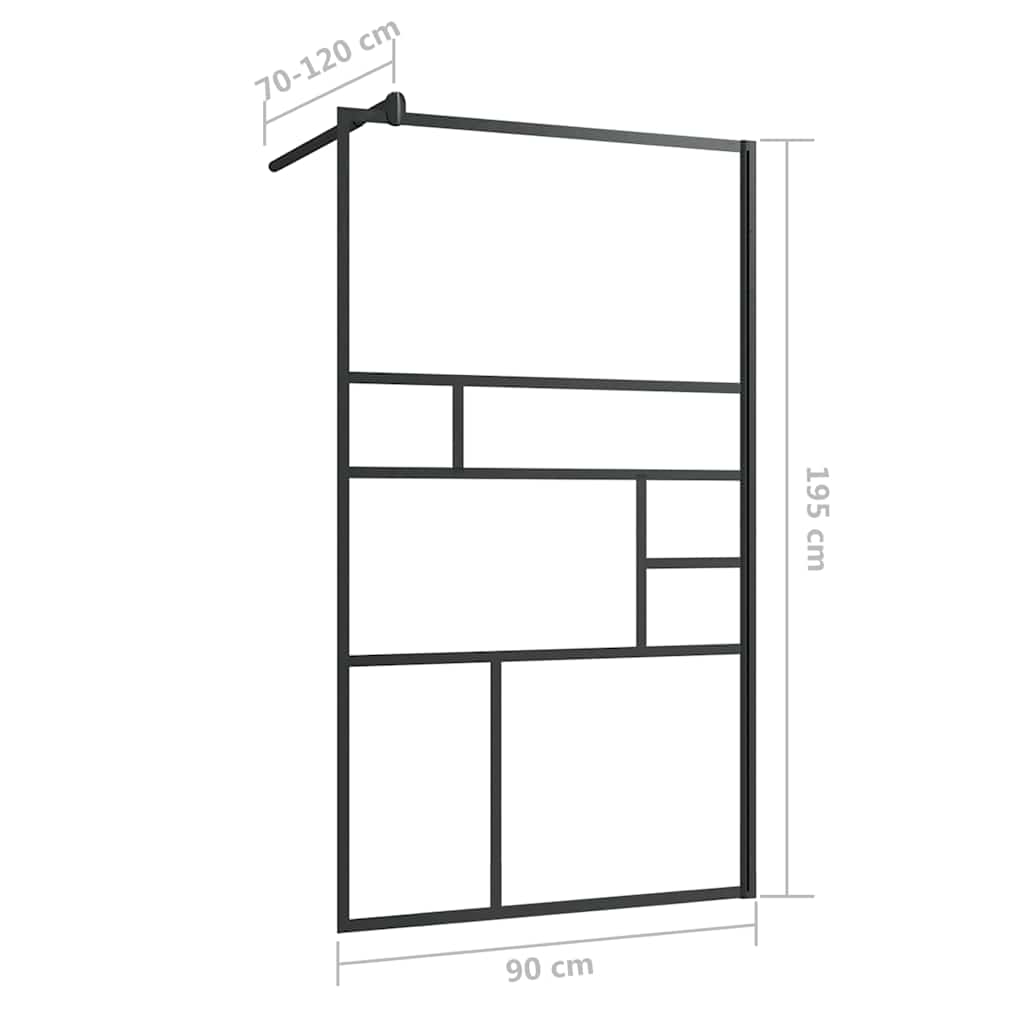 Parete per Doccia Walk-in Vetro Trasparente ESG 90x195 cm Nera | homemem39
