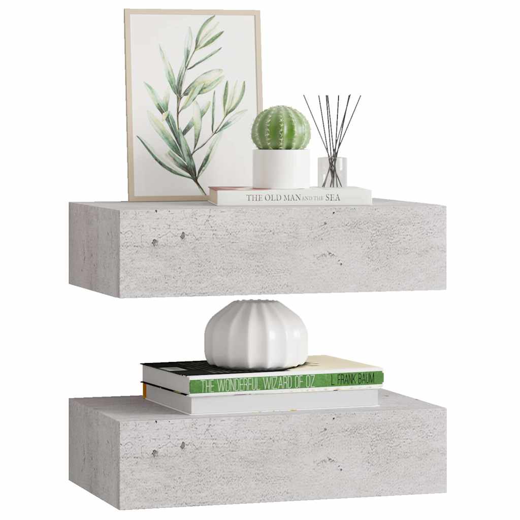 Scaffali con Cassetti 2 pz Grigio Cemento 40x23,5x10 cm in MDF