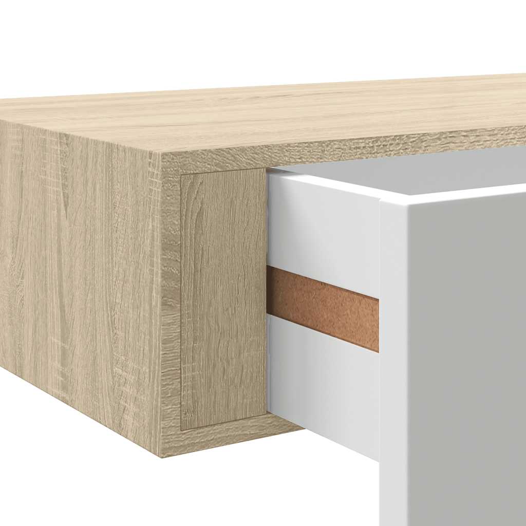 Scaffali a muro con cassetti 2 pz rovere e bianco 60x23,5x10 cm MDF | homemem39