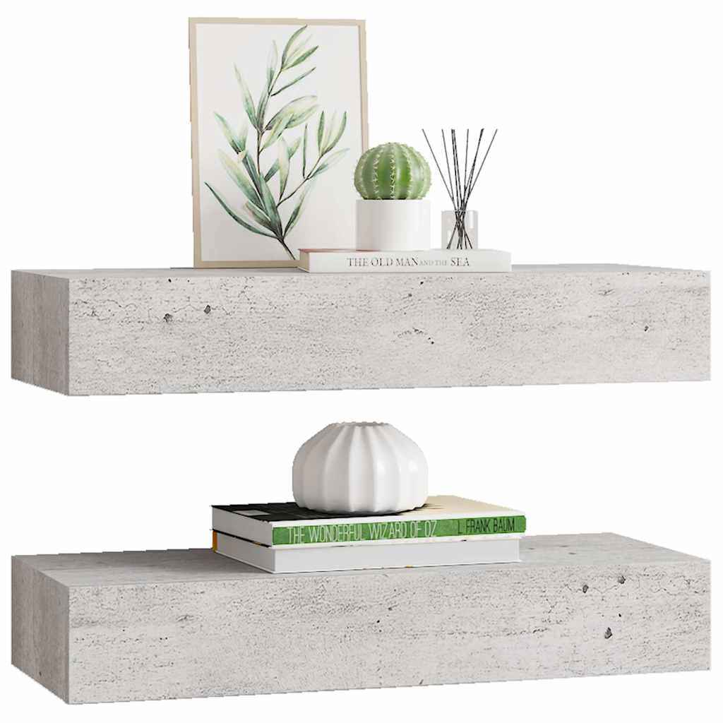 Scaffali con Cassetti 2 pz Grigio Cemento 60x23,5x10 cm in MDF