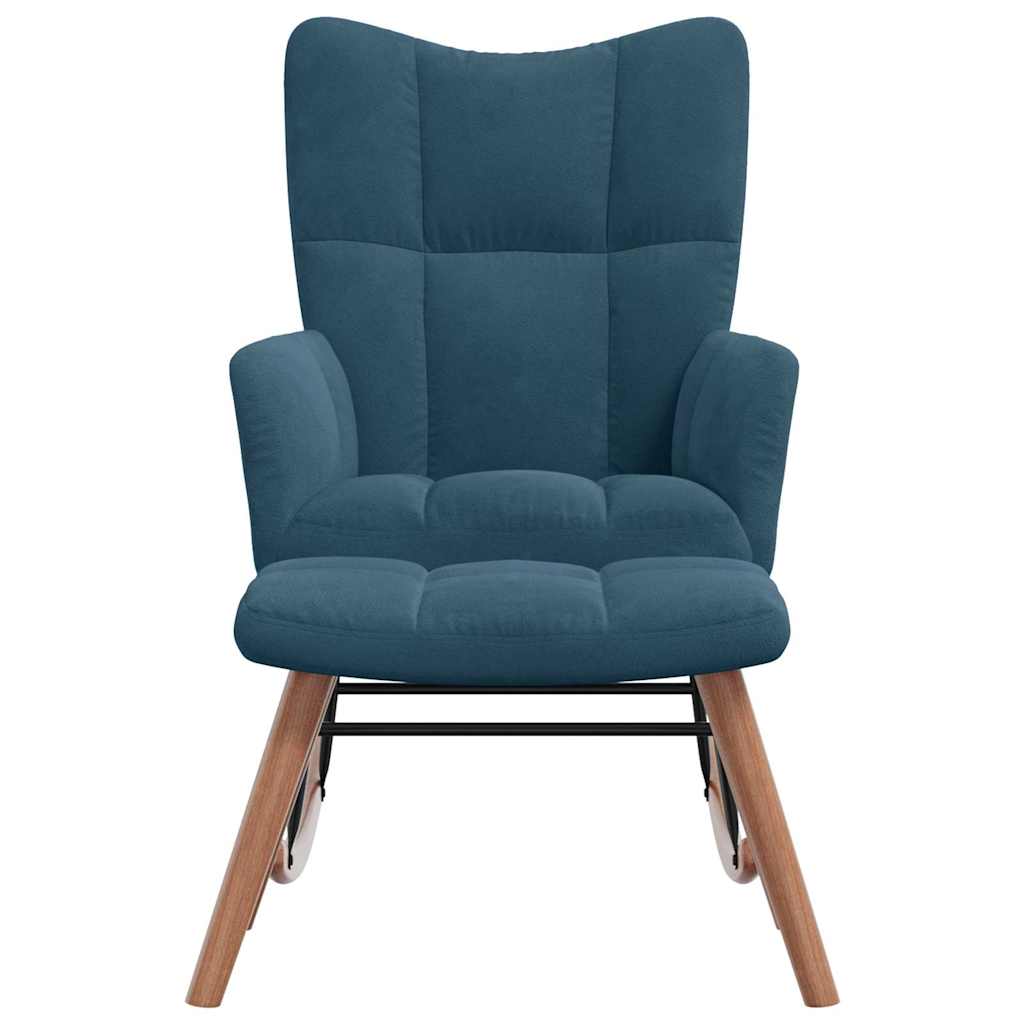 Sedia a dondolo con sgabello in velluto blu | homemem39
