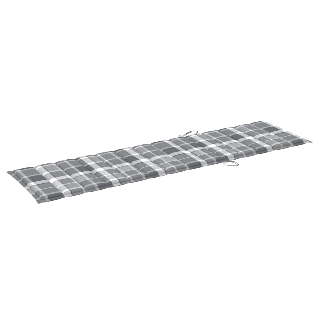 Lettini Prendisole 2 pz con Cuscino Grigio a Quadretti in Teak | homemem39