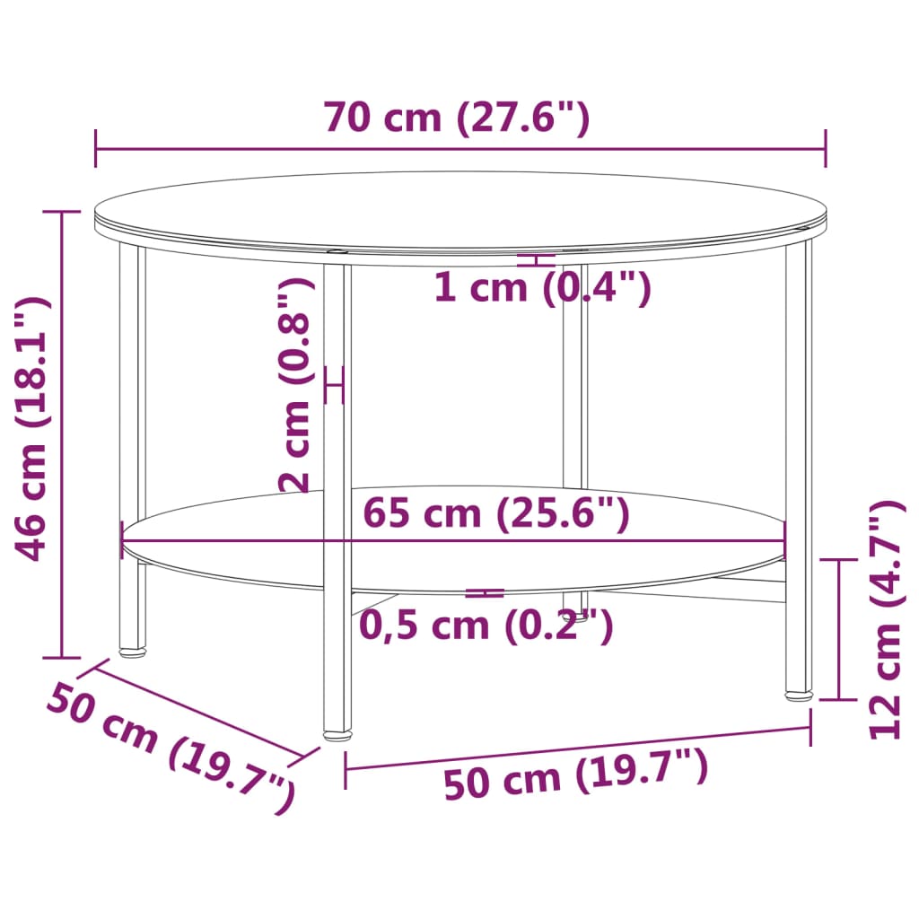 Tavolino da Salotto Nero e Trasparente 70 cm in Vetro Temperato | homemem39