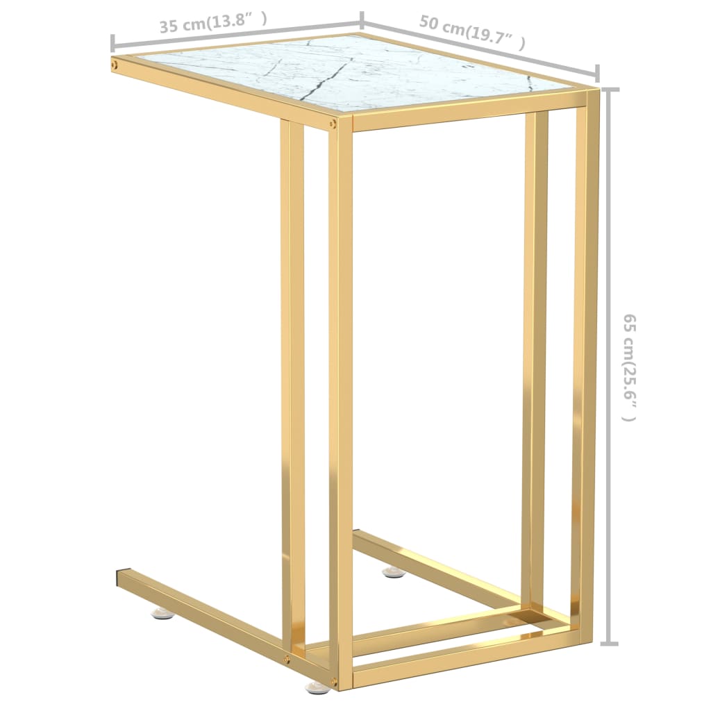 Tavolino per Computer Marmo Bianco 50x35x65 cm Vetro Temperato | homemem39