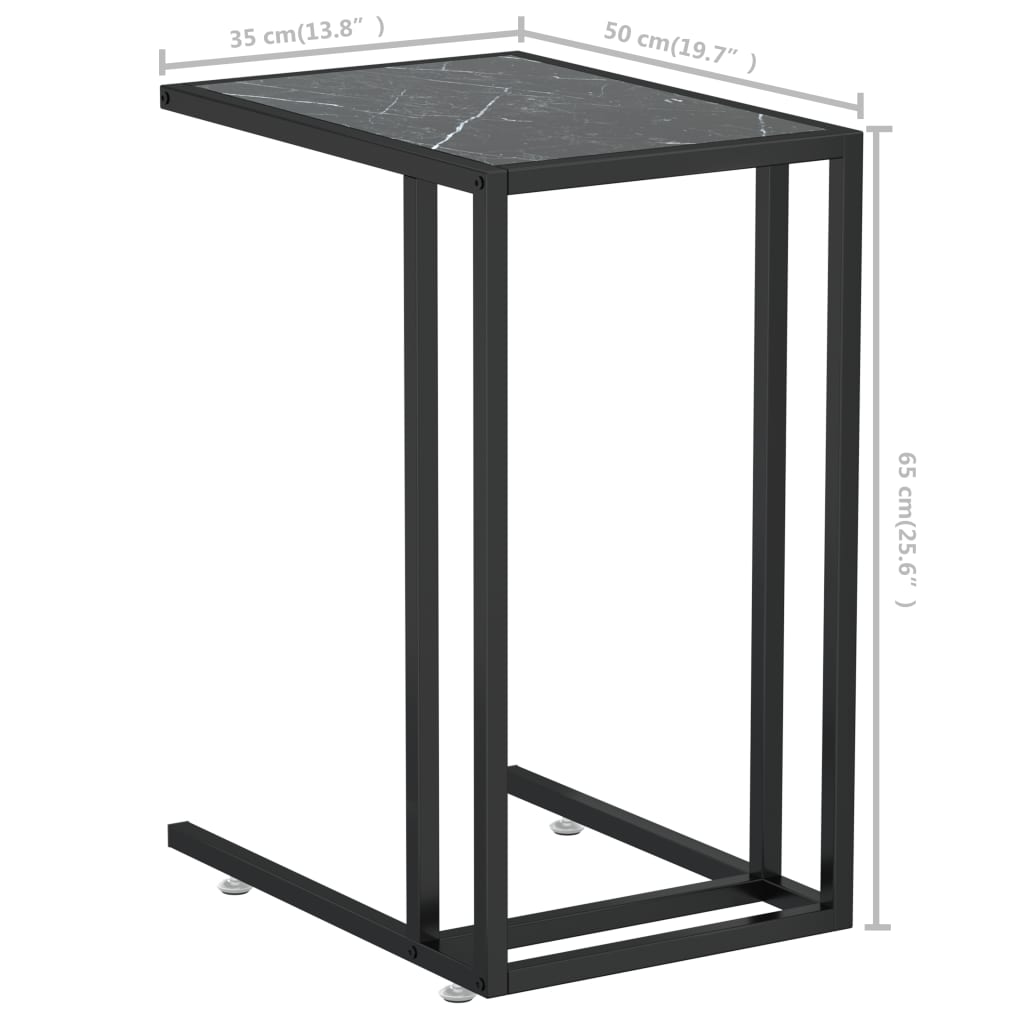 Tavolino per Computer Marmo Nero 50x35x65 cm Vetro Temperato | homemem39