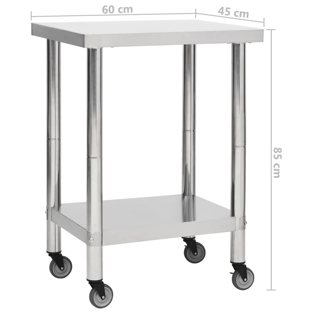 Tavolo da Lavoro Cucina con Ruote 60x45x85 cm in Acciaio Inox - homemem39