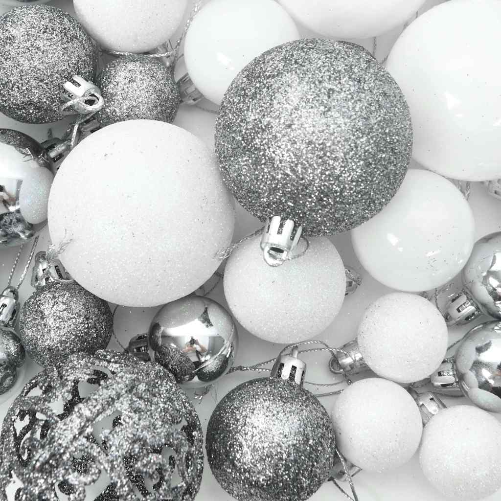 Albero di Natale a Metà Preilluminato con Palline Bianco 210 cm | homemem39