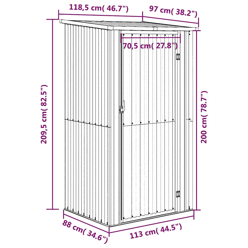 Capanno da Giardino Grigio 118,5x97x209,5 cm in Acciaio Zincato | homemem39