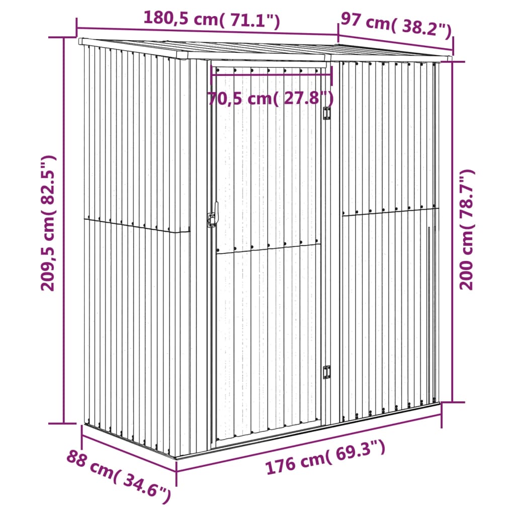 Capanno Biciclette Antracite 180,5x97x209,5 cm Acciaio Zincato | homemem39
