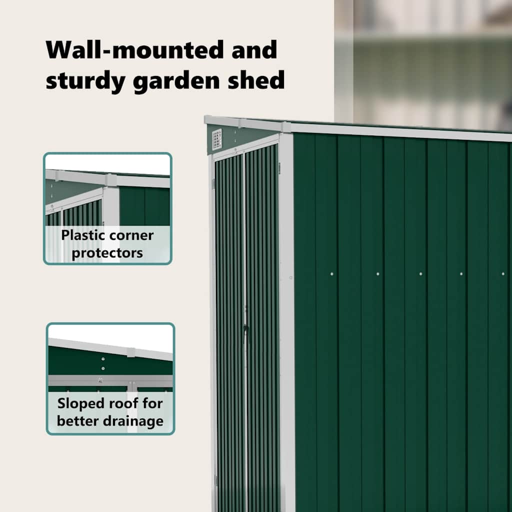 Capanno Giardino a Parete Verde 118x194x178 cm Acciaio Zincato | homemem39