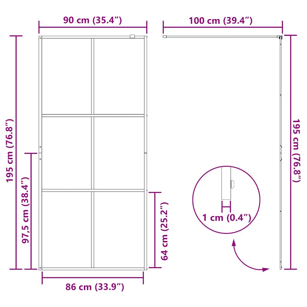 Parete per Doccia Walk-in Vetro Trasparente ESG 90x195 cm Nera | homemem39