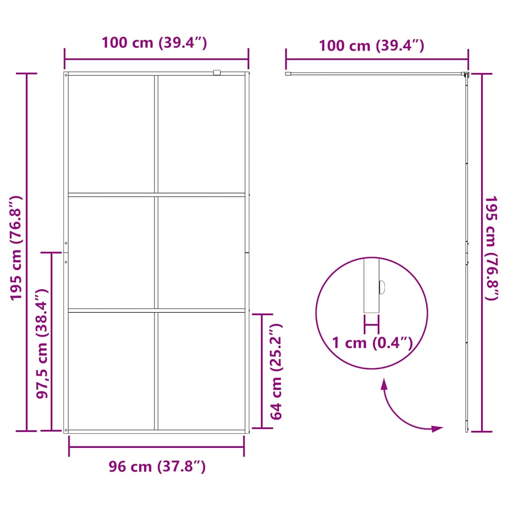 Parete per Doccia Walk-in Vetro Trasparente ESG Nera 100x195 cm - homemem39